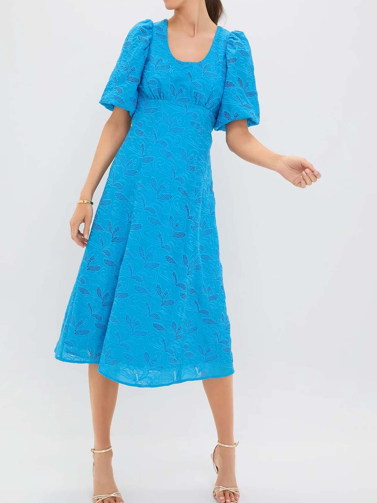 Bubble Sleeve High Waist Lace Dress