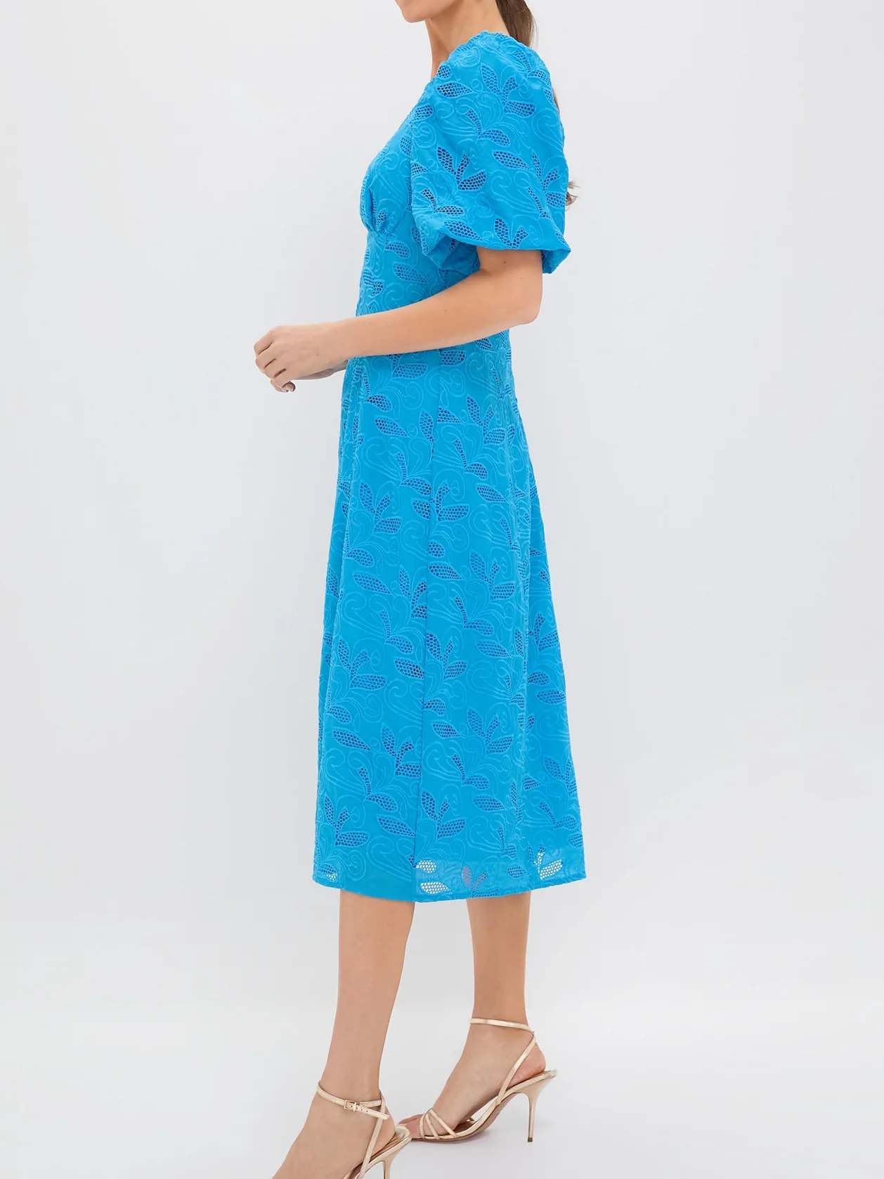 Bubble Sleeve High Waist Lace Dress