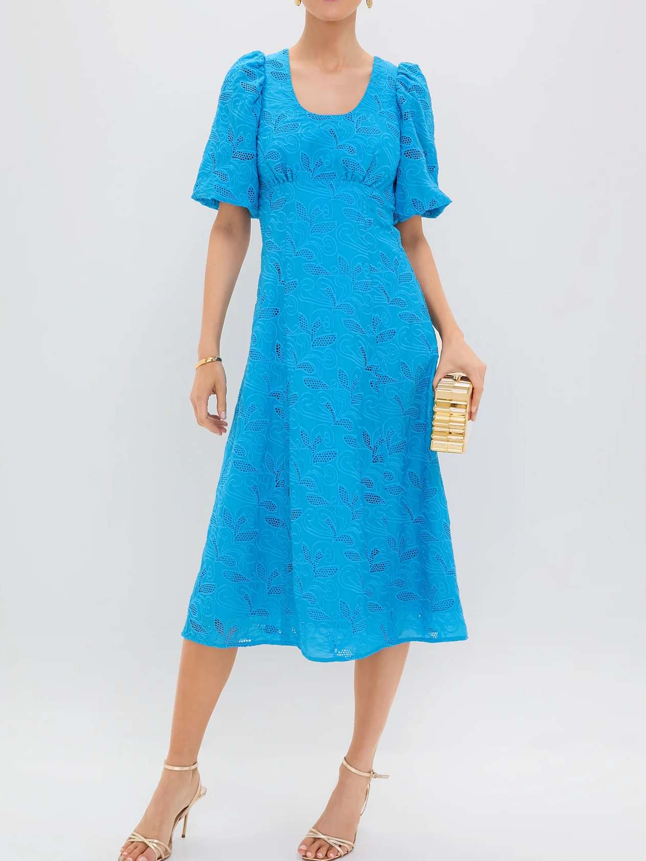 Bubble Sleeve High Waist Lace Dress