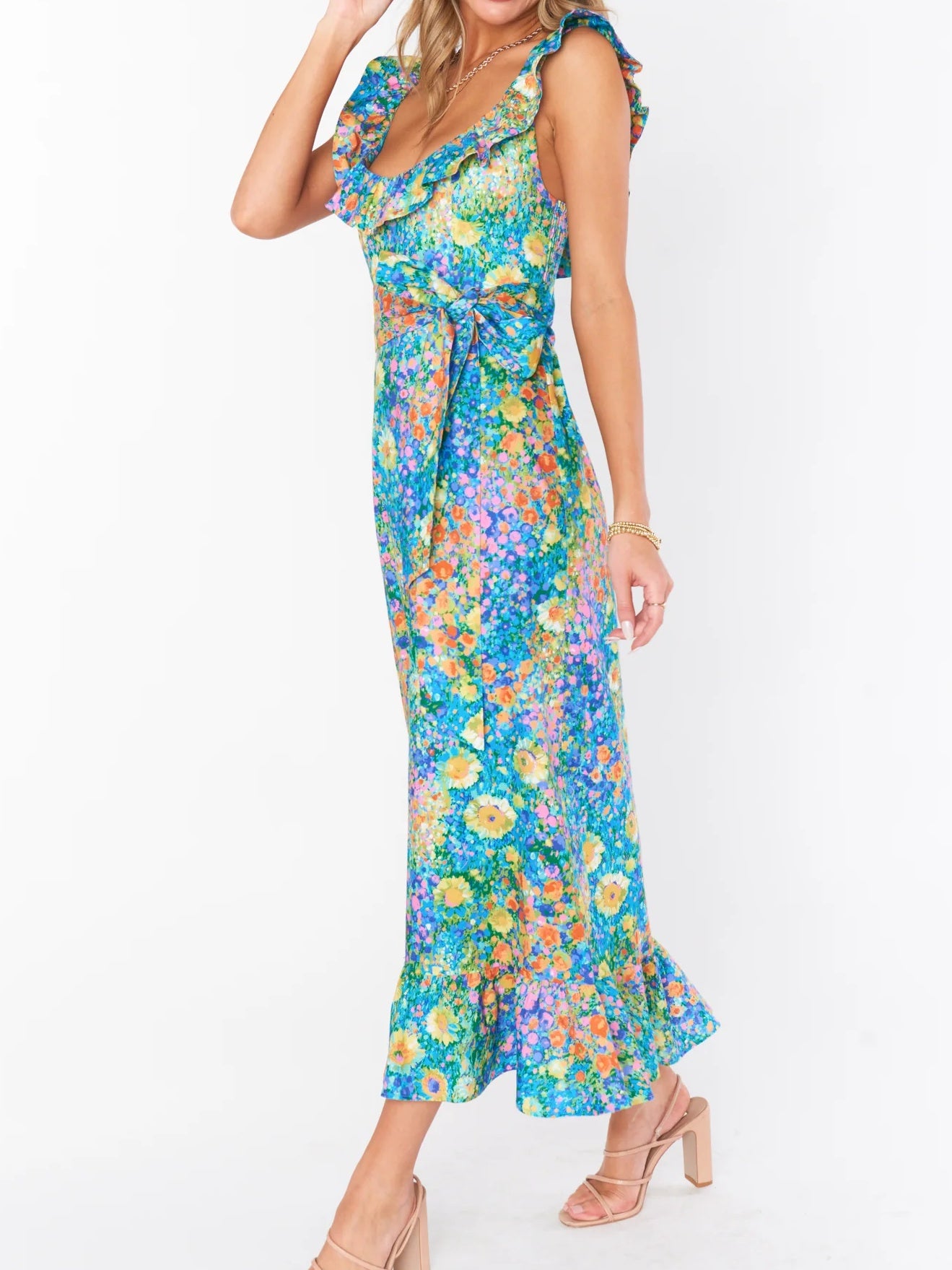 Ruffled Floral Midi Dress
