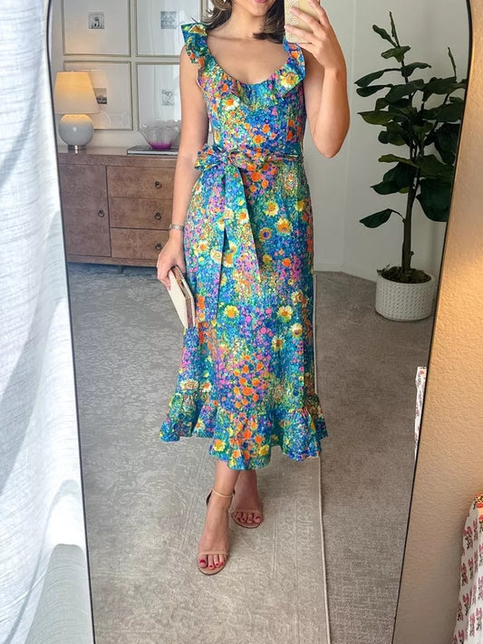 Ruffled Floral Midi Dress