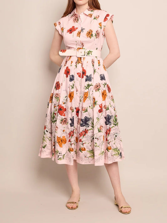 Floral Print Belted Midi Skirt