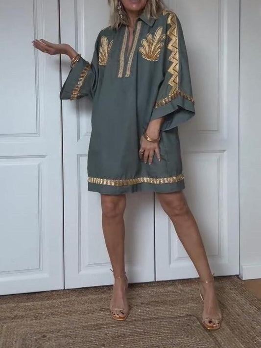 Embroidered Printed Mini Dress