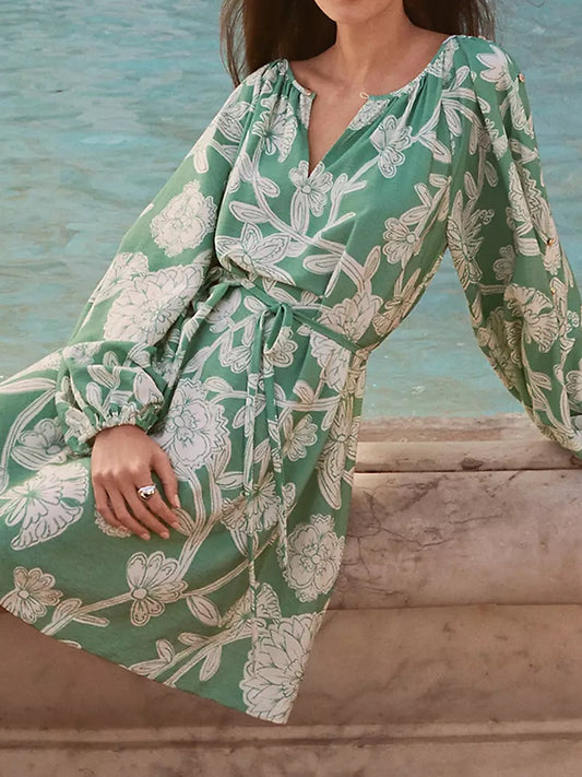 Floral Button Sleeve Mini Dress