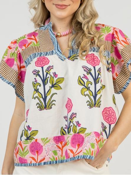 Block Print Mix Top
