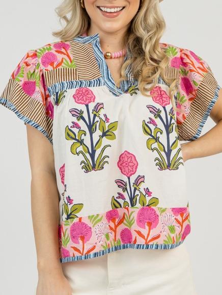 Block Print Mix Top