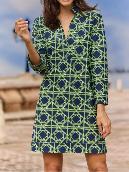 Elegant Loose V-neck Printed Dress