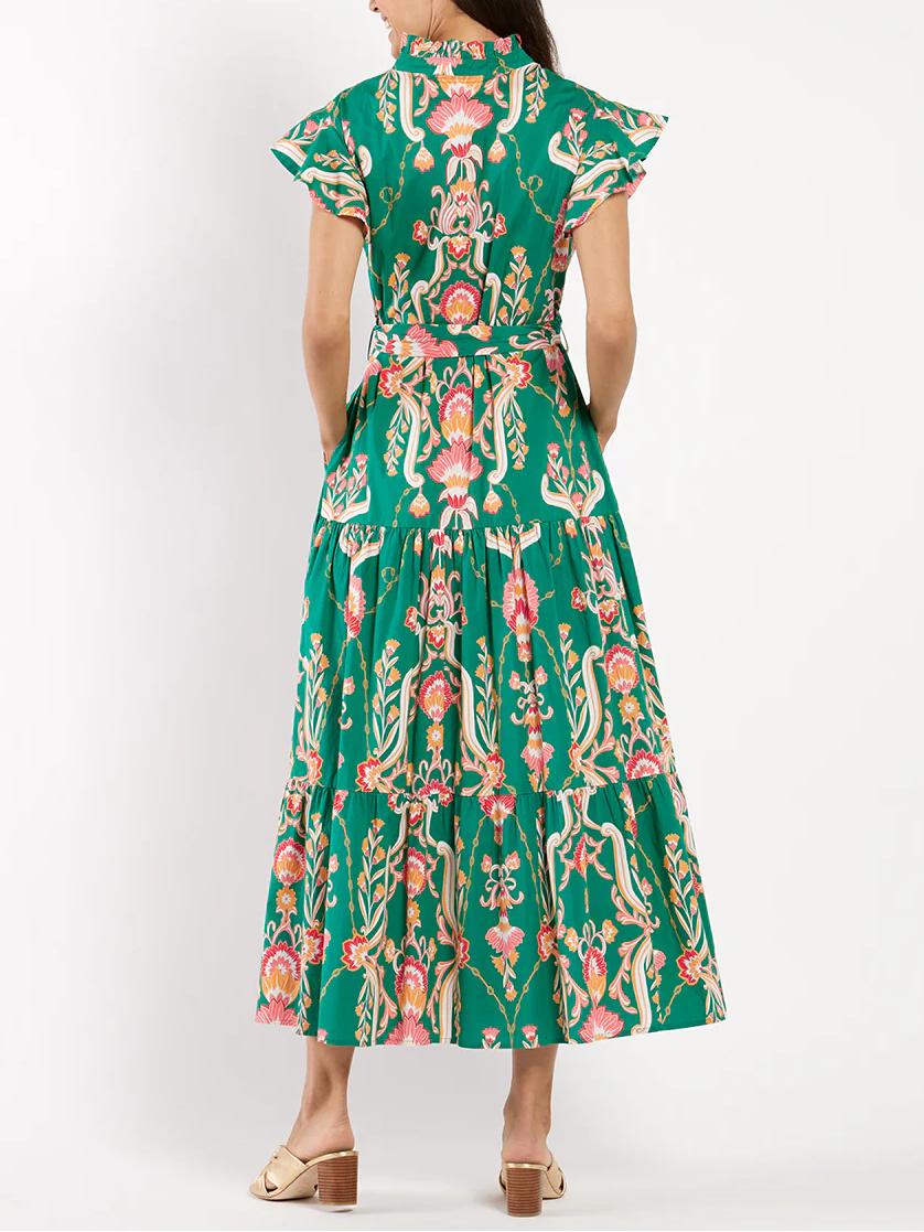 Printed V-neck Belted Maxi Dress