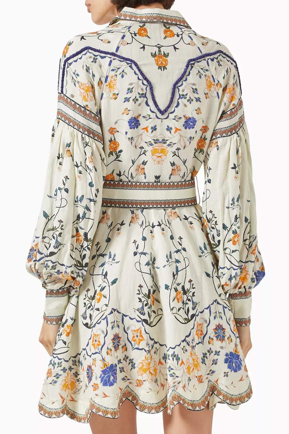 Embroidered Printed Belted Dress