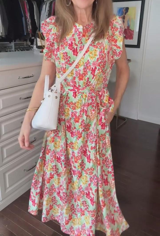 Ruffle Tie Belt Printed Dress