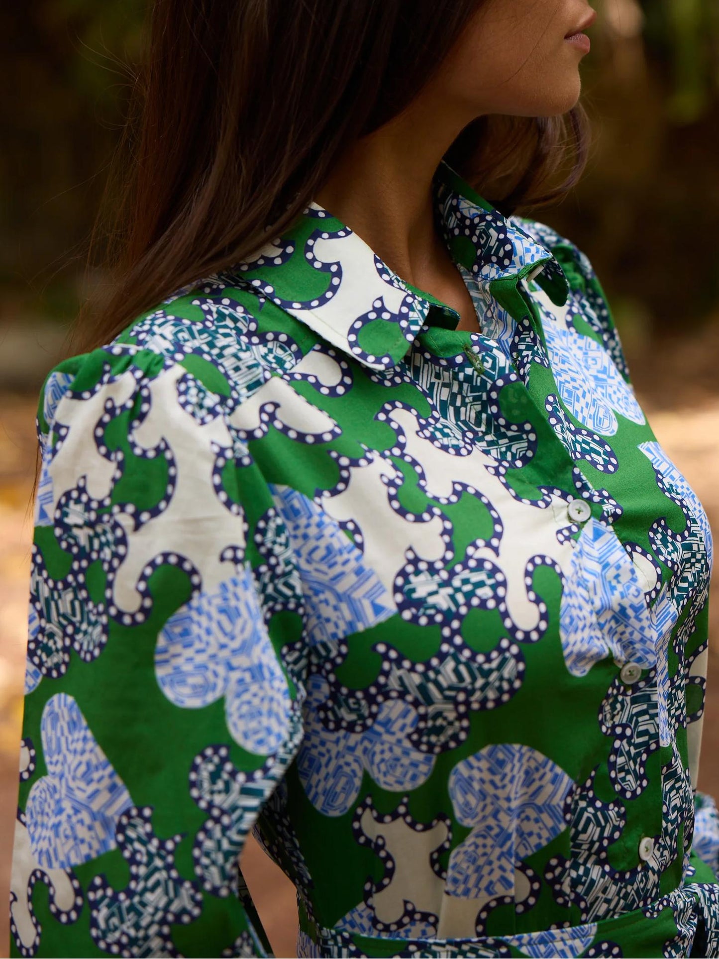Green Shirt Printed Maxi Dress