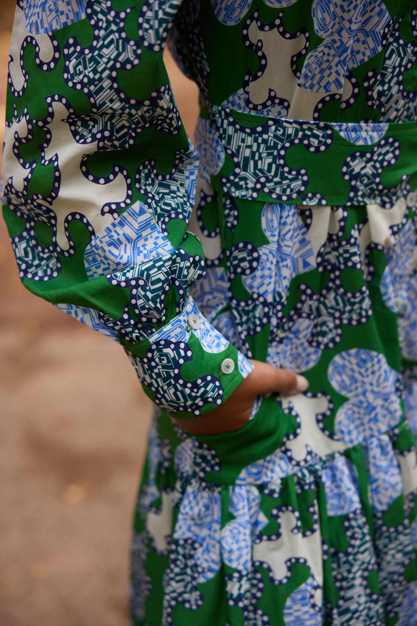 Green Shirt Printed Maxi Dress