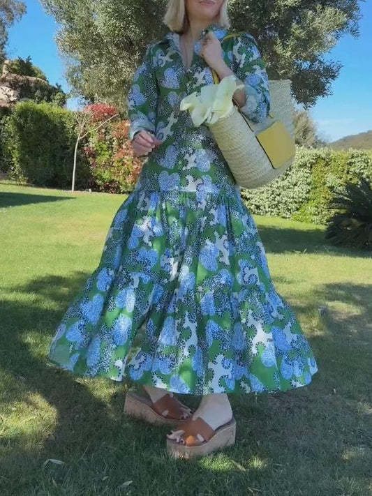 Green Shirt Printed Maxi Dress