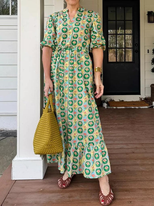 Printed V-neck Maxi Dress
