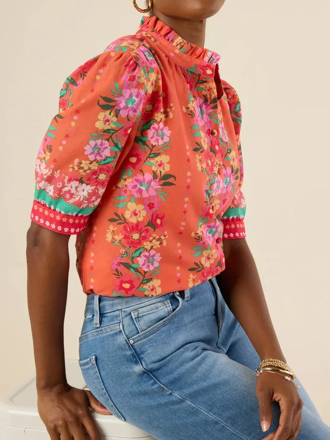 Printed Bubble Sleeve Top
