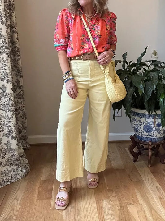 Printed Bubble Sleeve Top