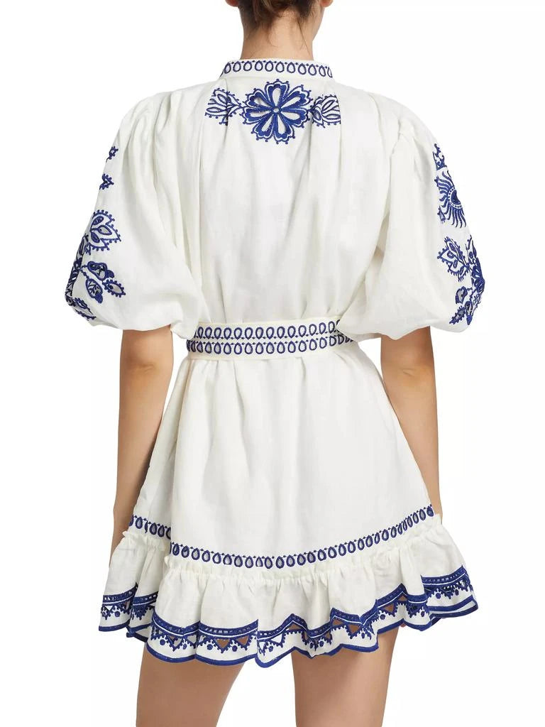 Embroidered Linen Mini Dress
