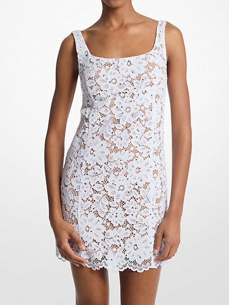 Studded Corded Floral Lace Mini Dress