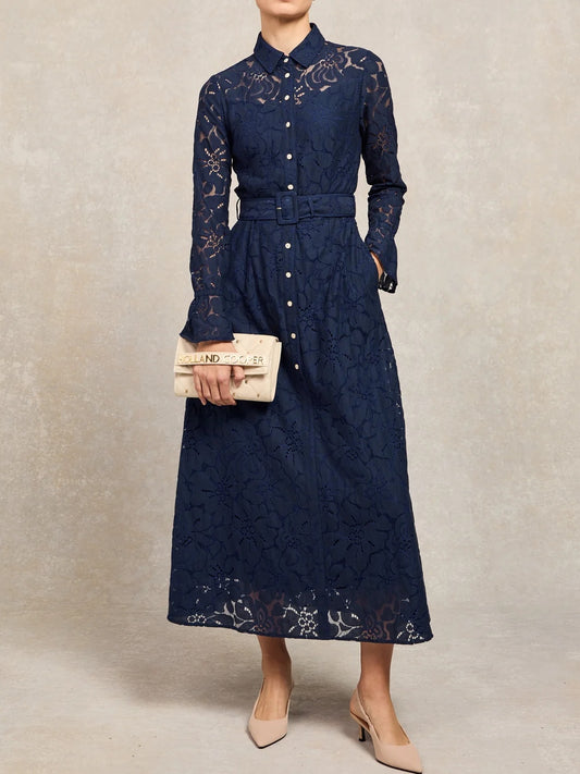 Elegant Belted Lace Dress
