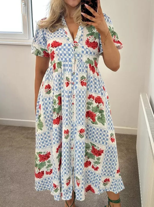 Blue Print Floral Midi Dress