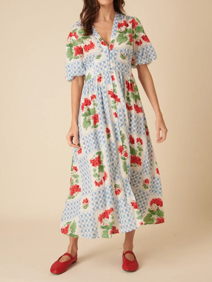 Blue Print Floral Midi Dress