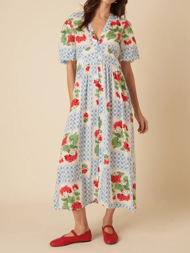 Blue Print Floral Midi Dress
