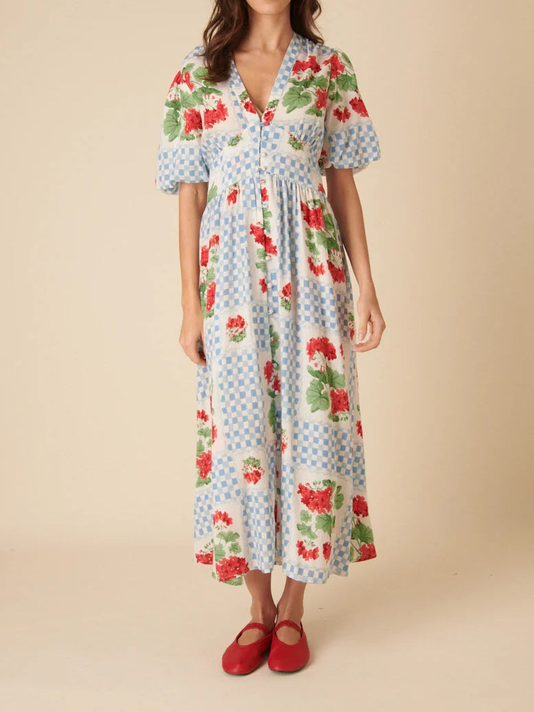 Blue Print Floral Midi Dress