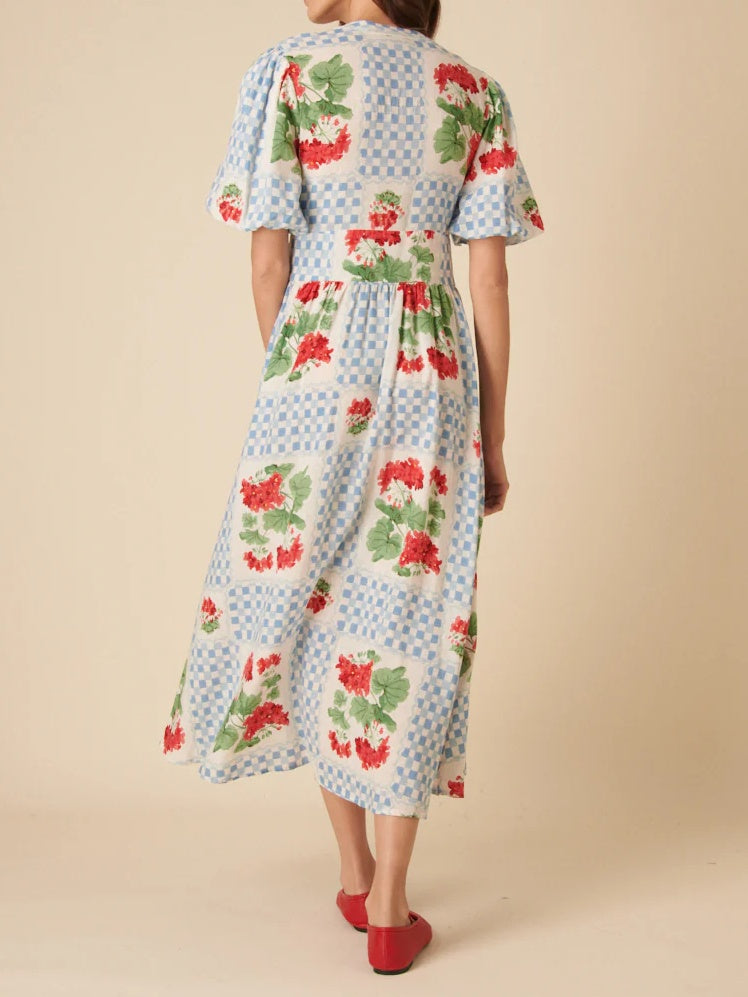 Blue Print Floral Midi Dress