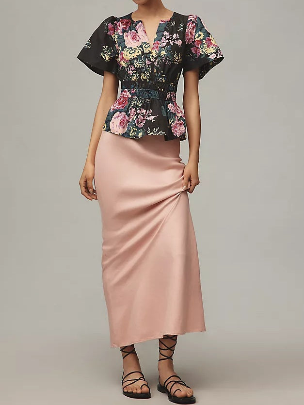 Puff Sleeve V Neck Printed Top