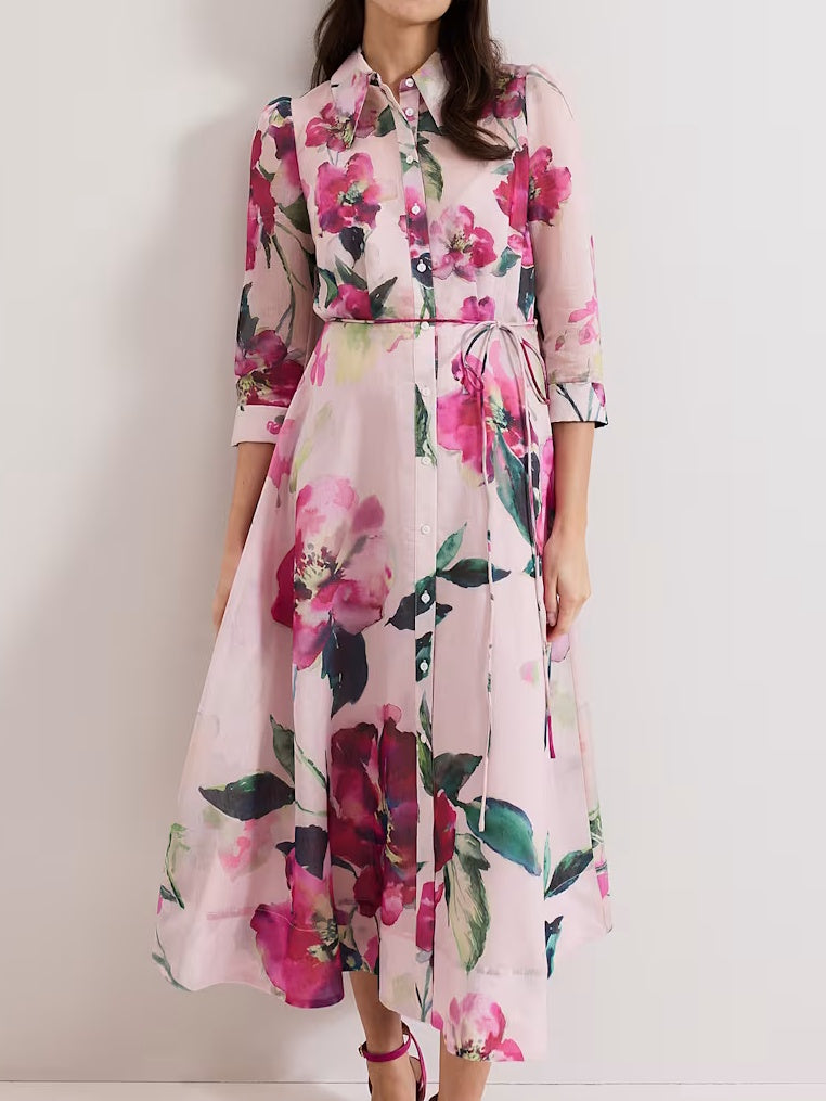 Peony Print Shirt Dress