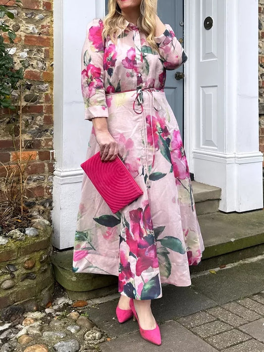 Peony Print Shirt Dress
