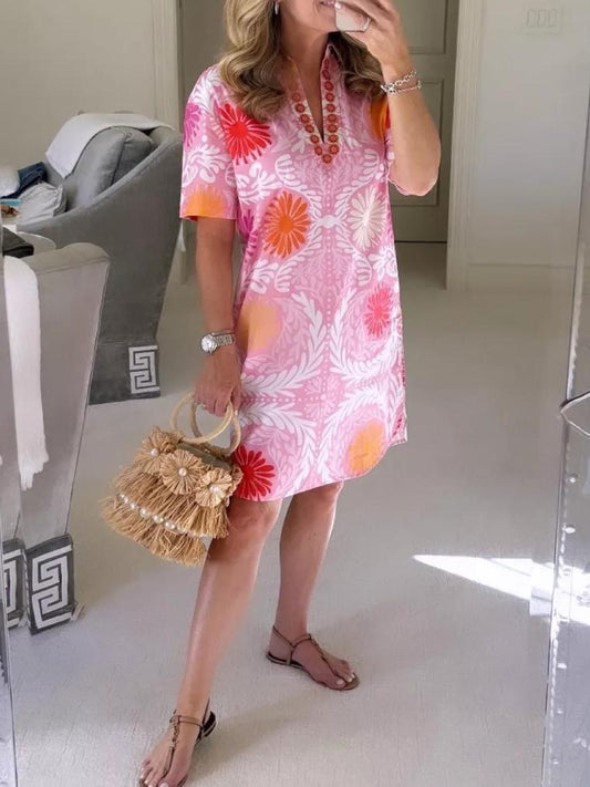 V-neck Printed Mini Dress
