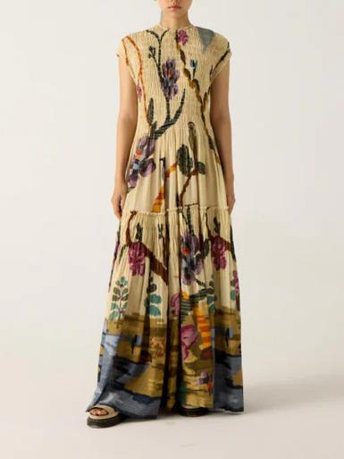 Cotton Printed Pleated Dress
