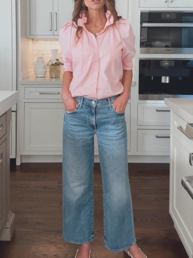 Ruffle Neck Bubble Sleeve Shirt