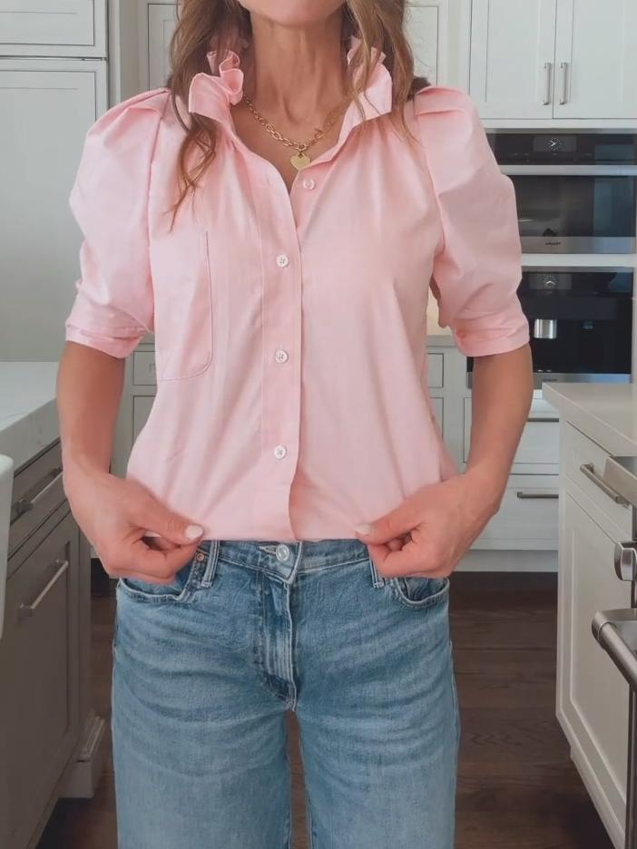 Ruffle Neck Bubble Sleeve Shirt