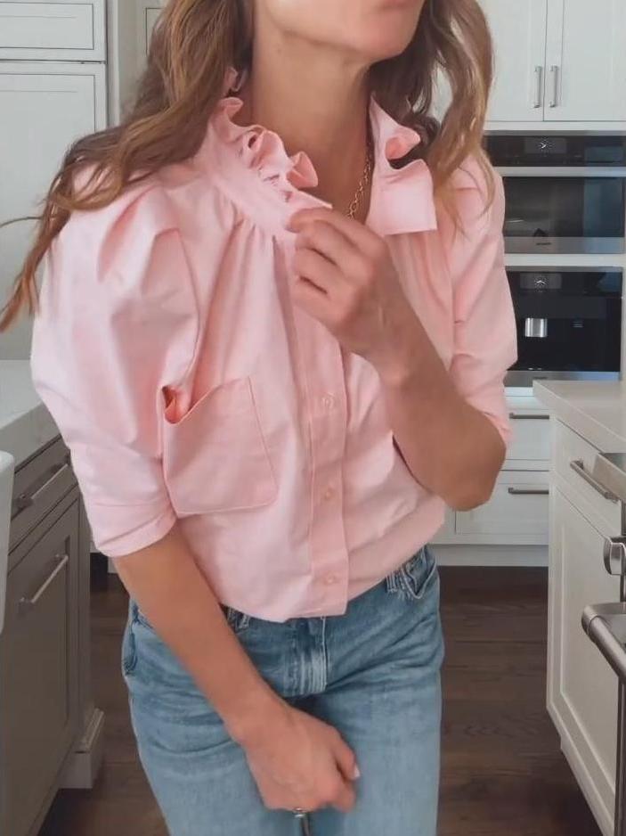 Ruffle Neck Bubble Sleeve Shirt