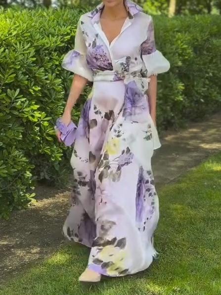 Elegant V-neck Printed Dress