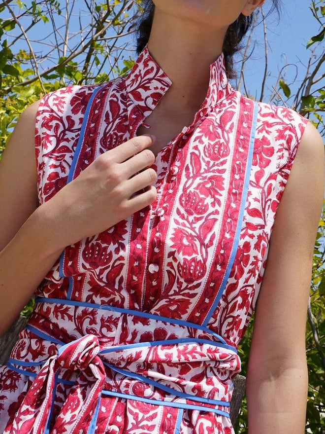 Sleeveless Printed Belted Dress