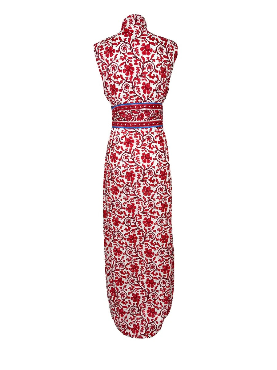 Sleeveless Printed Belted Dress