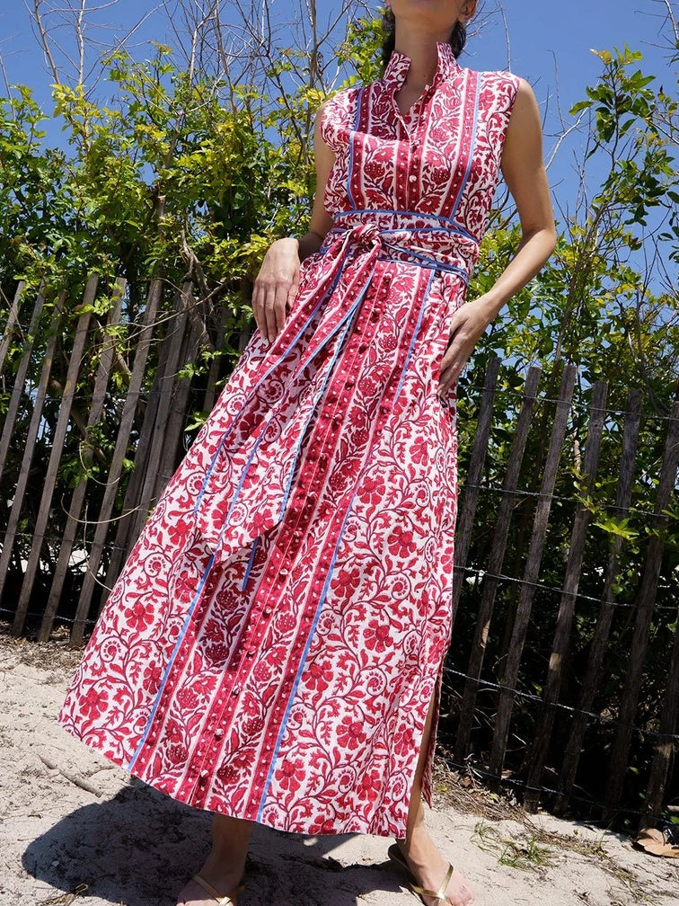 Sleeveless Printed Belted Dress