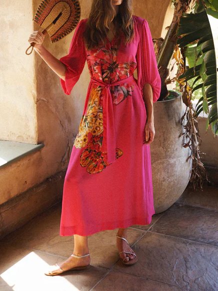 Silk Butterfly Print Dress