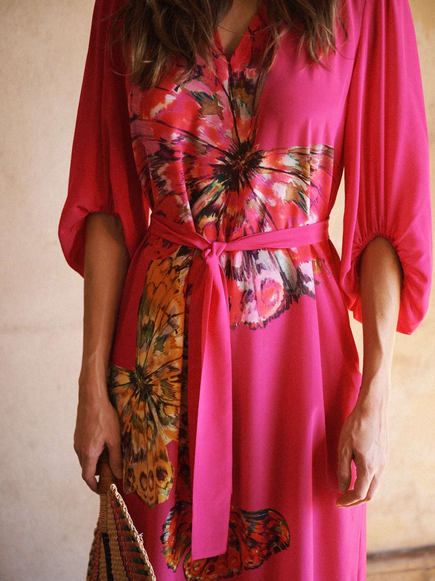 Silk Butterfly Print Dress