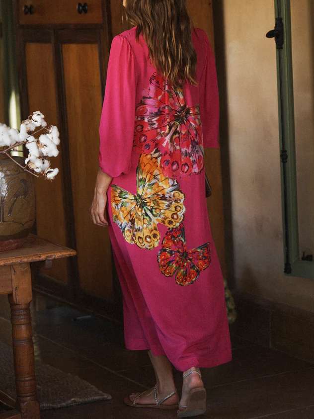 Silk Butterfly Print Dress