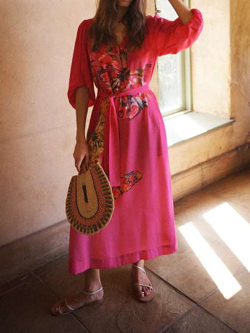 Silk Butterfly Print Dress