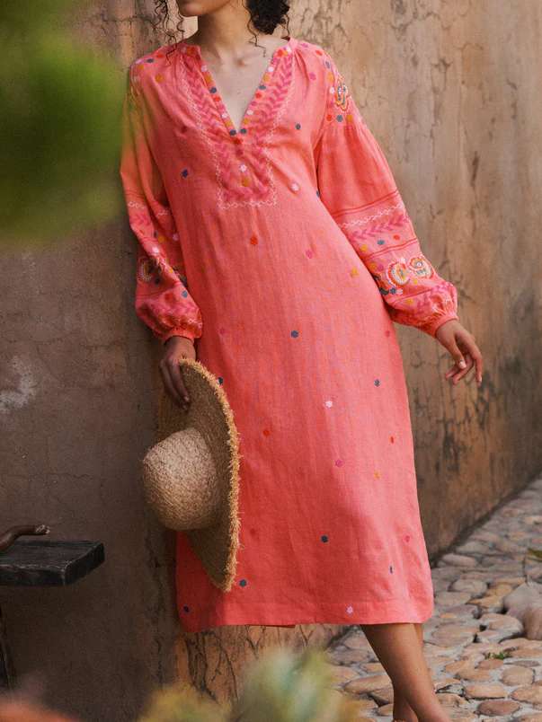 Linen Embroidered Dress