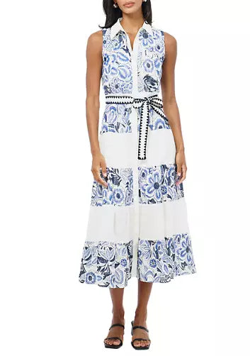 Women's Sleeveless Collar Neck Floral Midi Dress