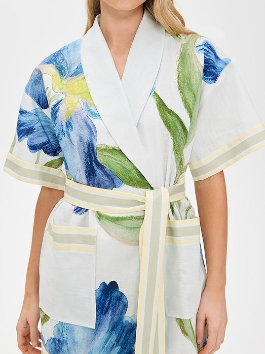V-neck Printed Belted Dress
