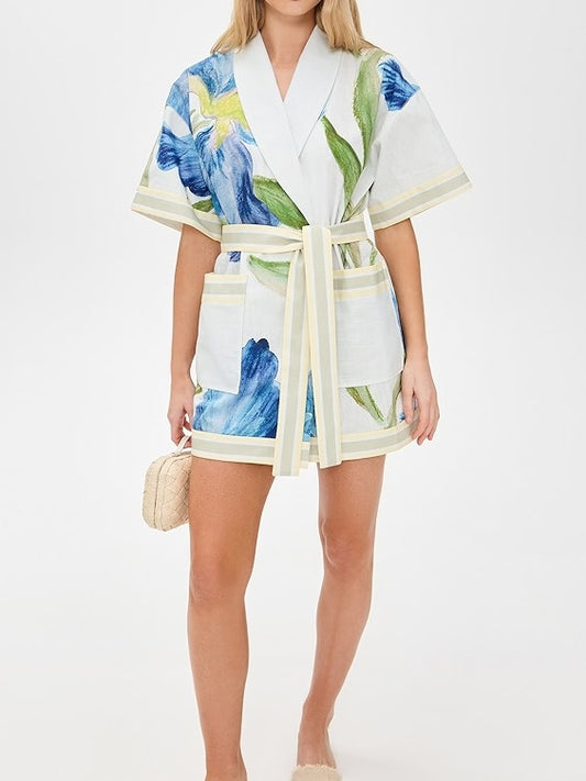 V-neck Printed Belted Dress