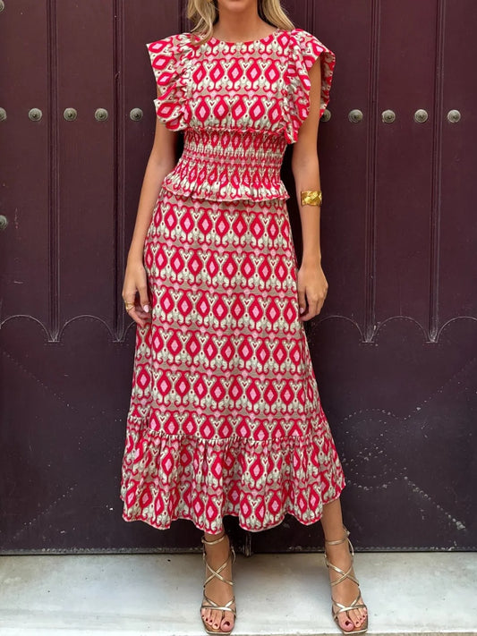 Red Palm Elastic Waist Dress