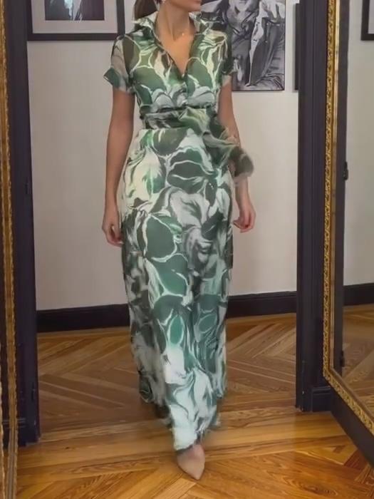 Elegant Printed Belted Dress